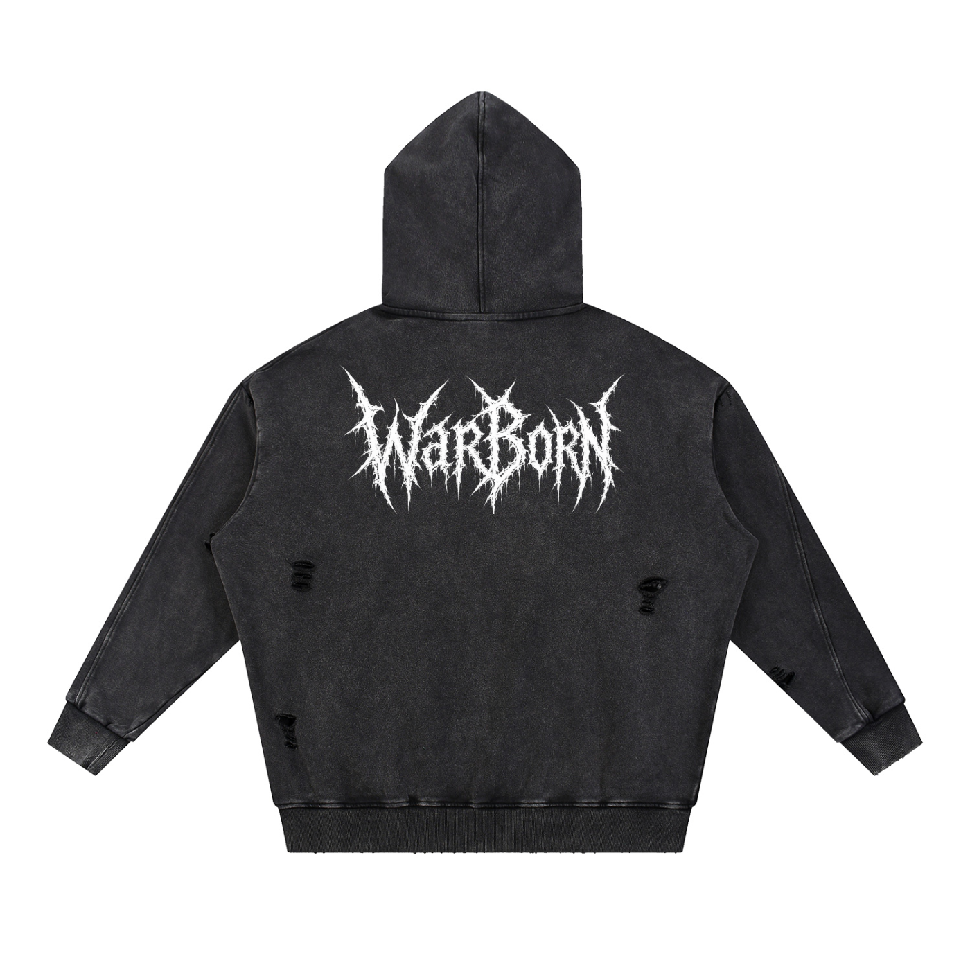 Snow Washed Distressed Panel Pocket Hoodie