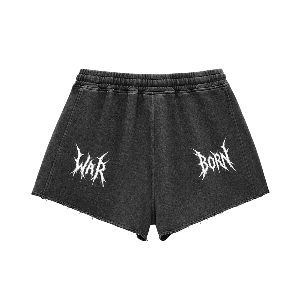 Snow Washed Raw Edge Drawstring Shorts