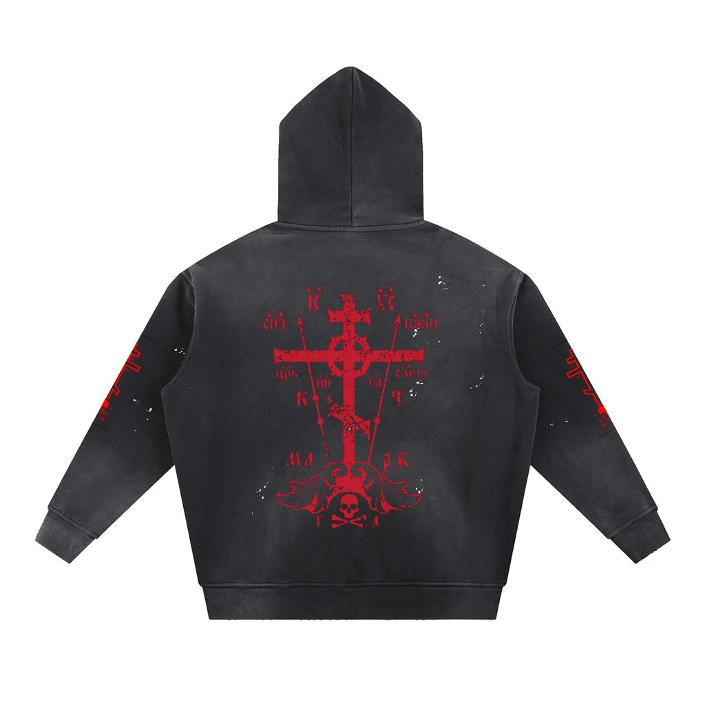 Vintage Washed Frayed Fleece Hoodie
