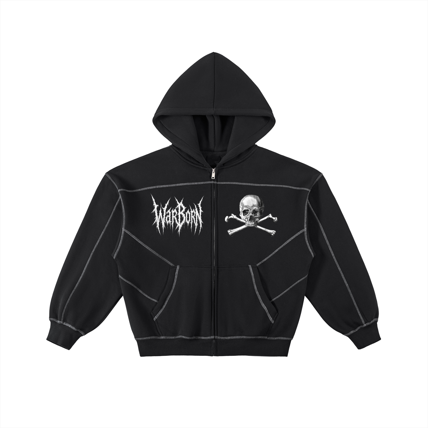 Contrast-Stitched Boxy Fleece Zip Hoodie