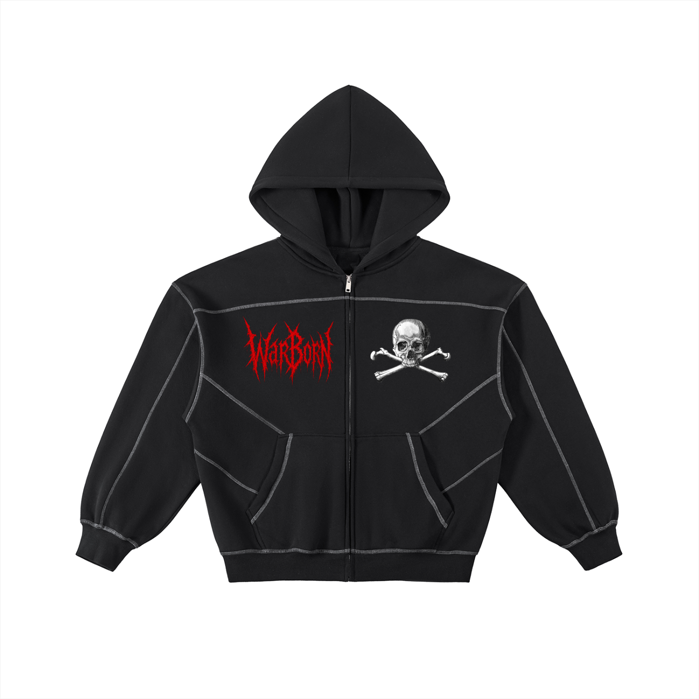 Contrast-Stitched Boxy Fleece Zip Hoodie