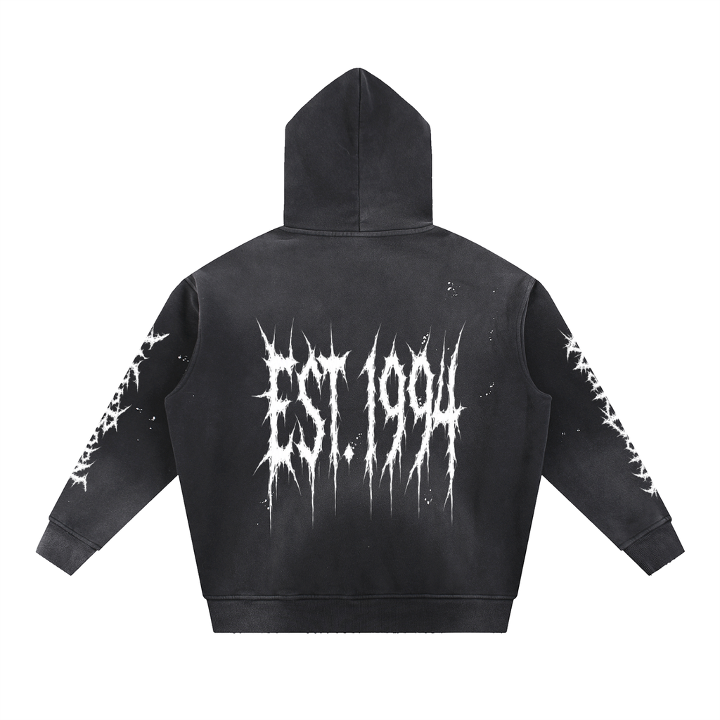 Vintage Washed Frayed Fleece Hoodie