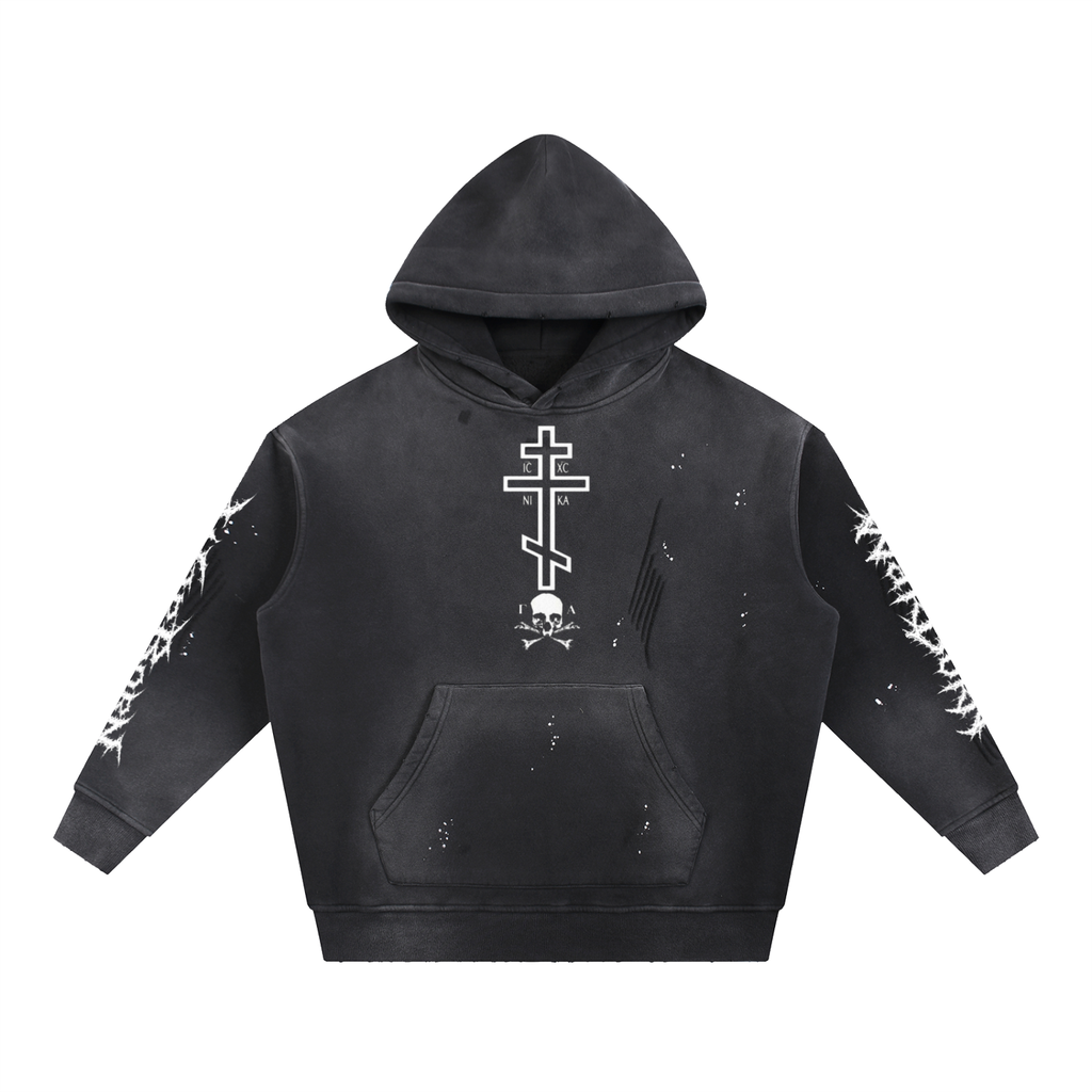Vintage Washed Frayed Fleece Hoodie