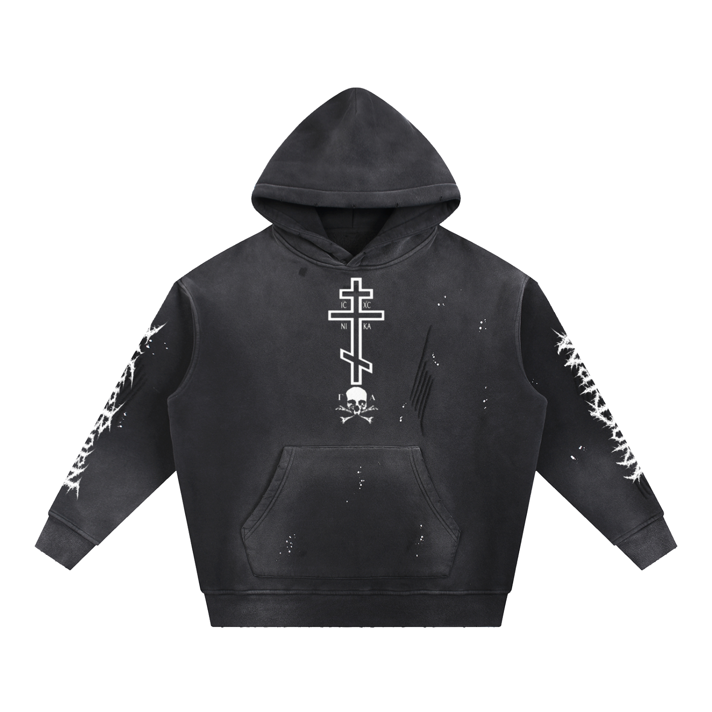 Vintage Washed Frayed Fleece Hoodie
