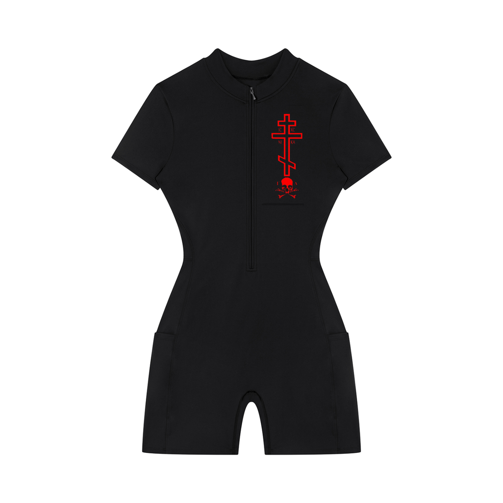 Women's Quarter-Zip Short Sleeve Romper