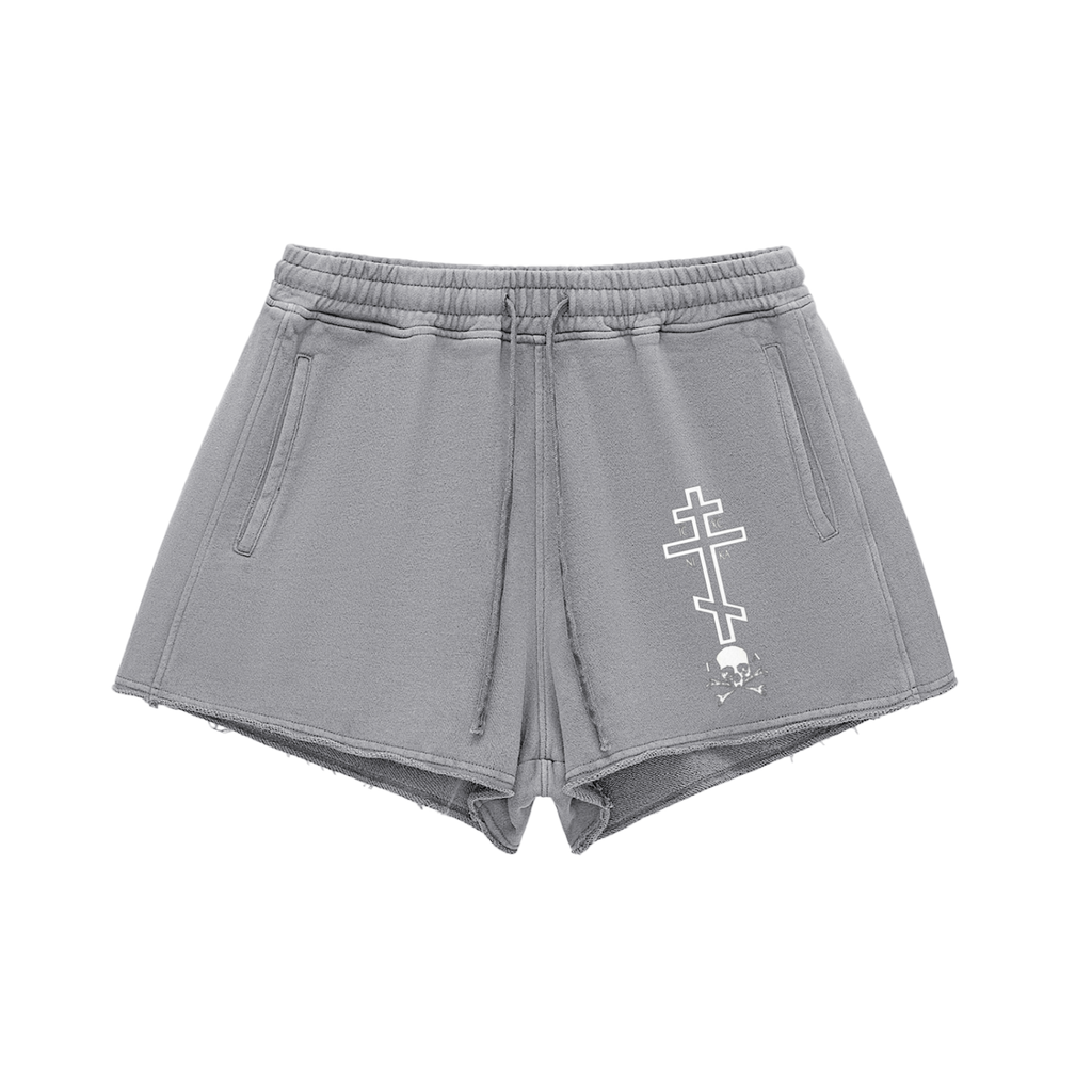 Snow Washed Raw Edge Drawstring Shorts