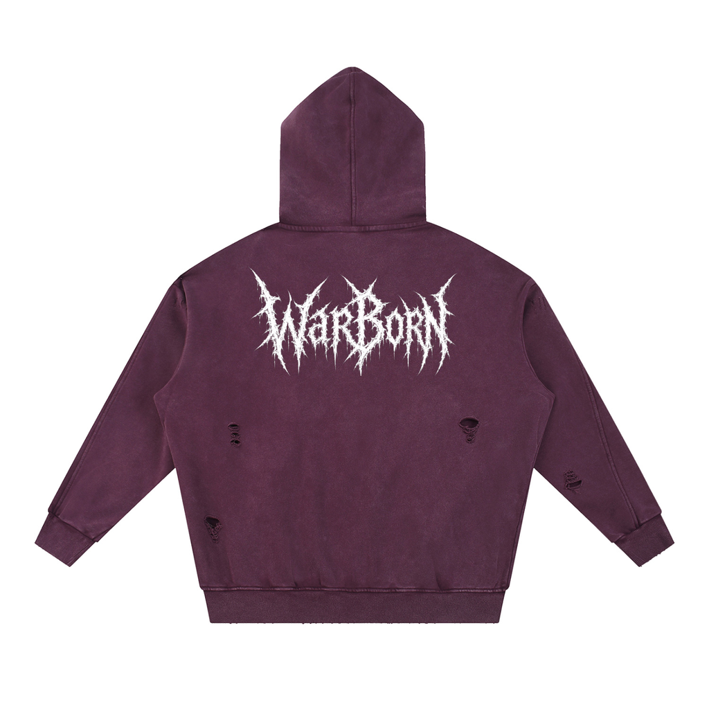 Snow Washed Distressed Panel Pocket Hoodie