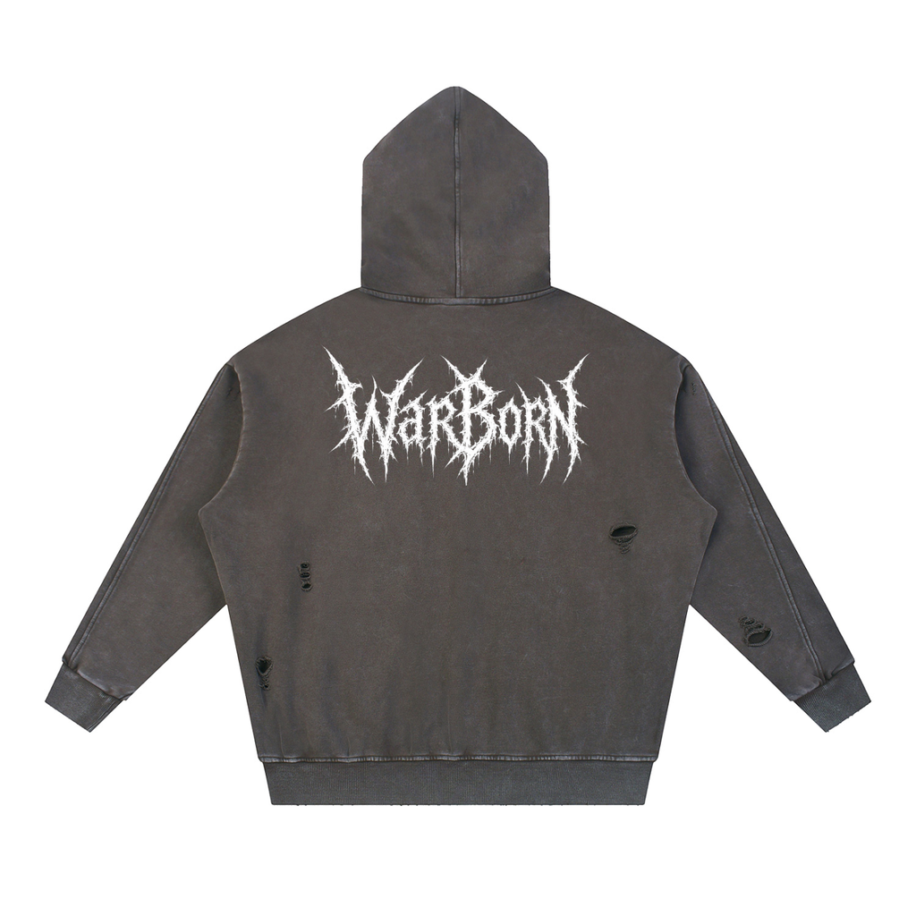 Snow Washed Distressed Panel Pocket Hoodie